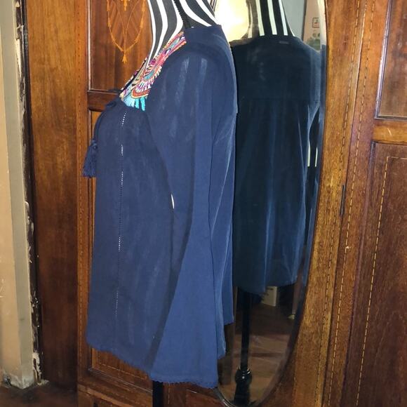 Billabong Boho Hippie Western Cowboy Cowgirl Blue Multi Colored Long Sleeve Top - Picture 3 of 8